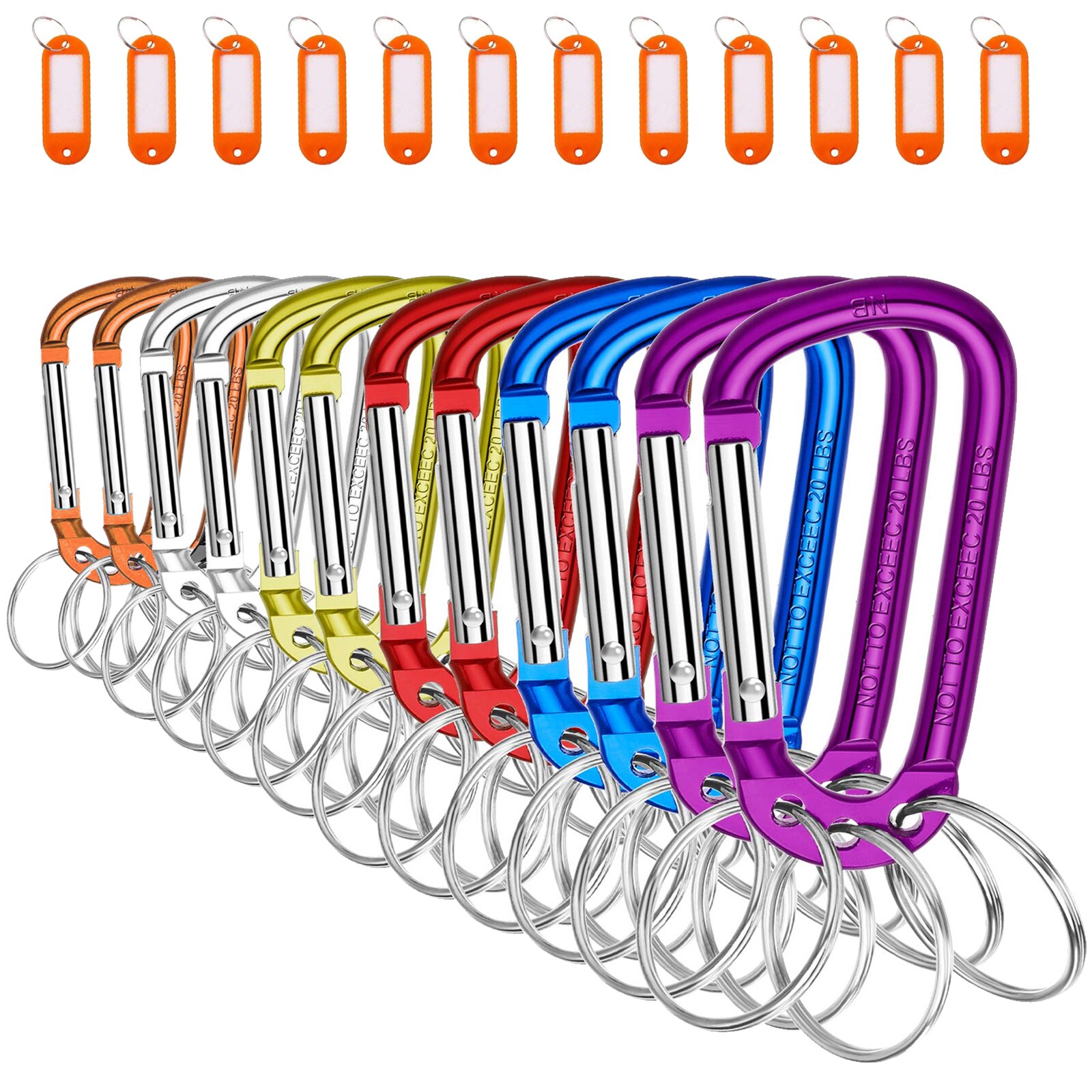 F Aventik 6 couleurs en aluminium d-forme mousqueton pince boucle 6cm avec 3 porte-clés 1 étiquette nominative Multi usage pour randonnée porte-clés: 6colors of 12pcs
