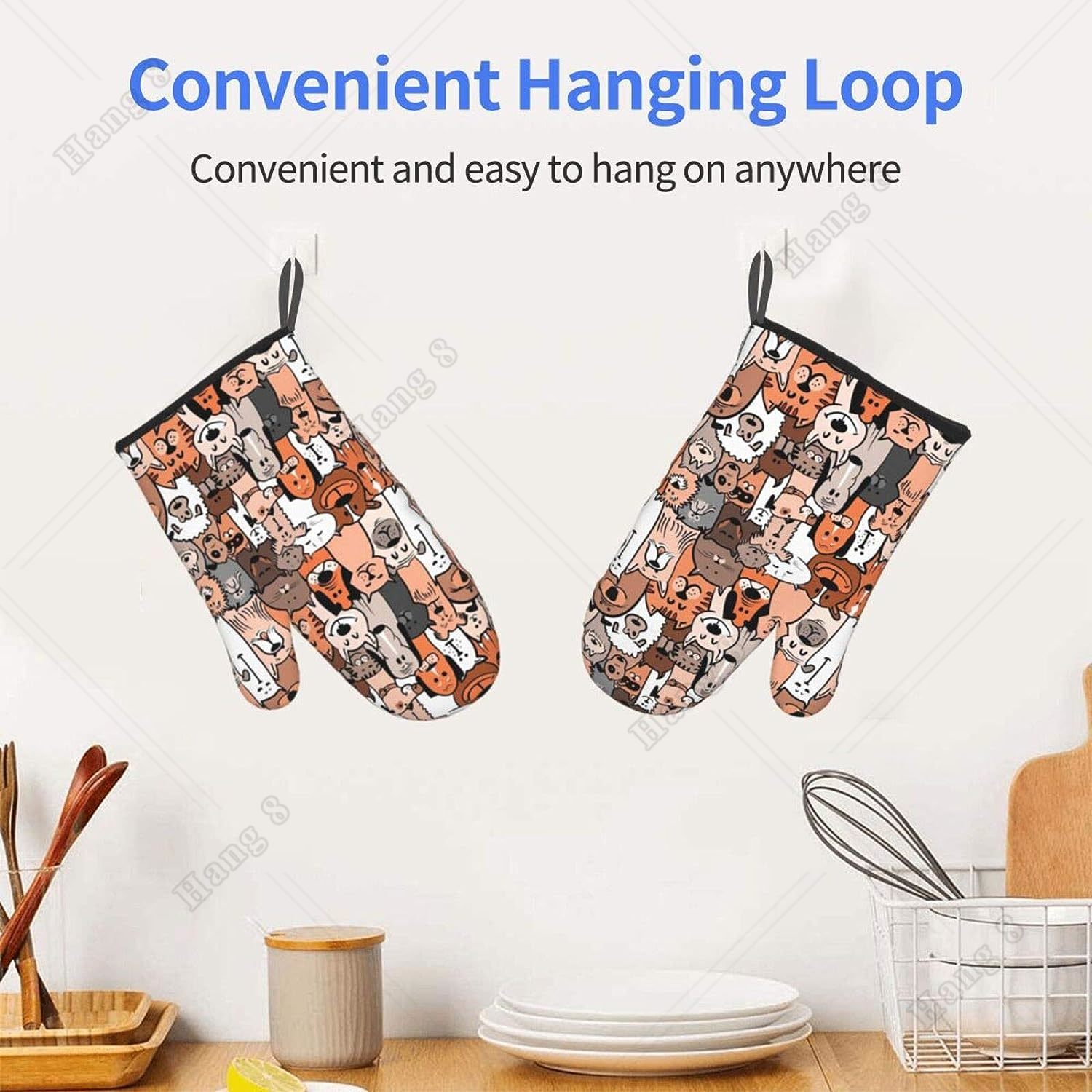 Rękawice kuchenne z nadrukiem gryzmolić dla kotów i psów Odporne na ciepło wodoodporne rękawice kuchenne z wewnętrzną warstwą bawełnianą robić gotowania, grillowania i pieczenia