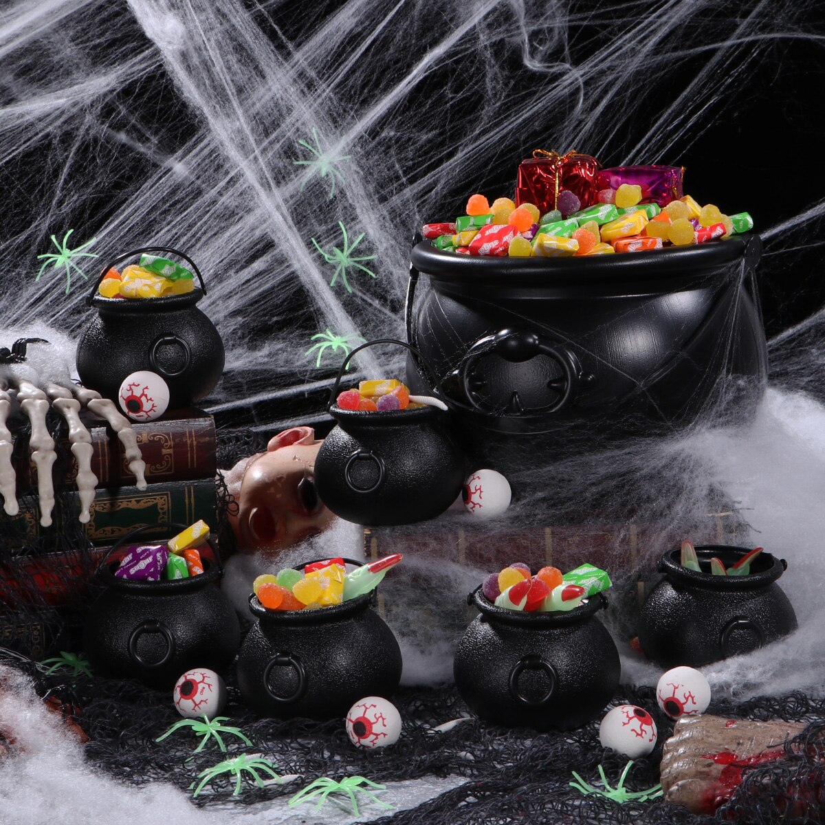 7 kpl musta pata 6 kpl silmämunat halloween karkki ämpäri vedenkeitin juhlat suosii halloween lelujuhlat koristustarvikkeet