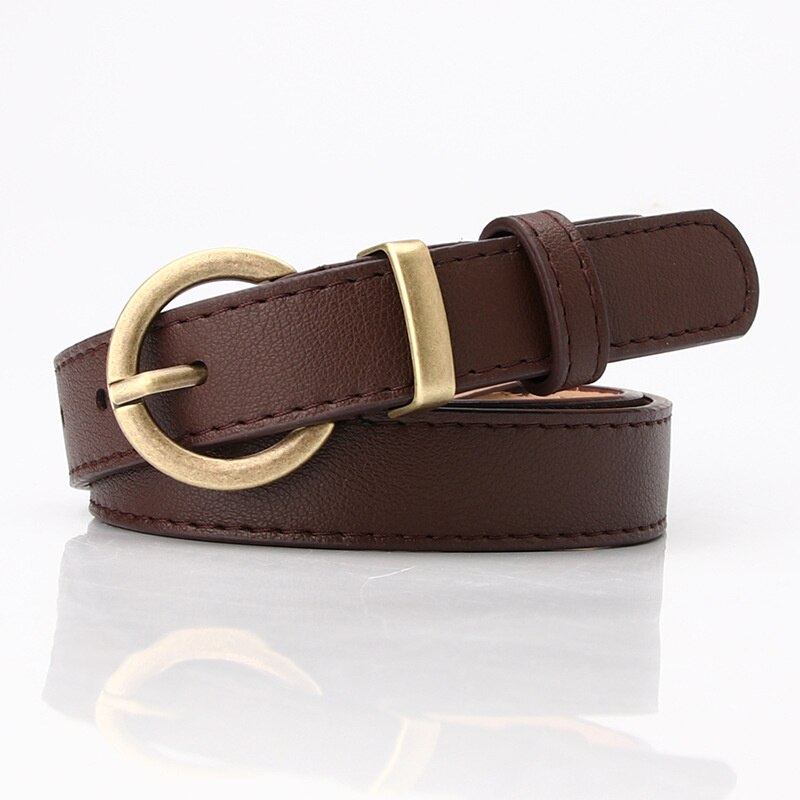 Cinturón de cuero fino para mujer, cinturón negro, blanco y marrón para mujer, cinturón de vestir para niña, pantalones vaqueros: Brown