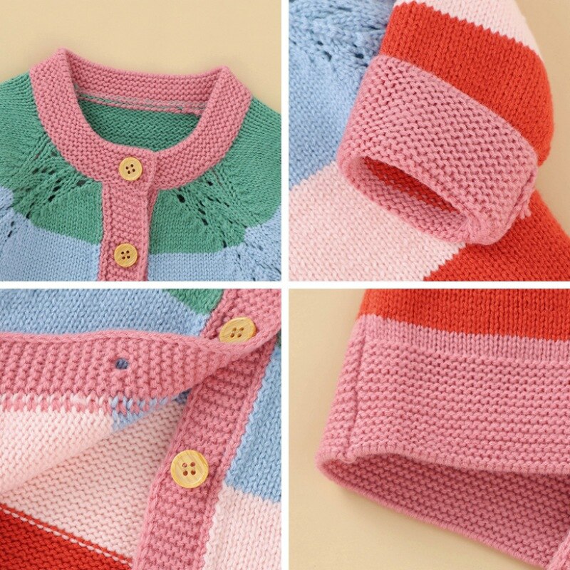 Niño pequeño invierno cálido niña suéter ropa niños Casual suéter bebé niña Arco Iris rayas estampado algodón ropa de abrigo de punto