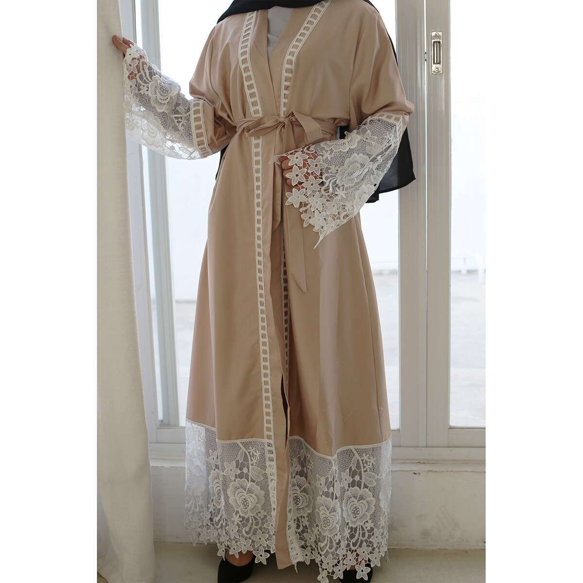Kimono musulmán para mujer, cárdigan largo de encaje, ropa islámica, caftán árabe de Oriente Medio, Ramadán, Dubái, Abaya, novedad de