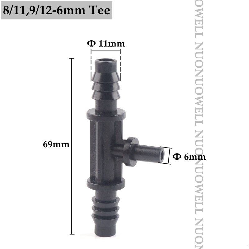 10 stk 8/11 9/12mm haveslangeforbindelser fatningstype mikrovandingssystem rørforbindelser rørsamlinger vandingsledningsfittings: 8 l 11- o .d 6mm tee