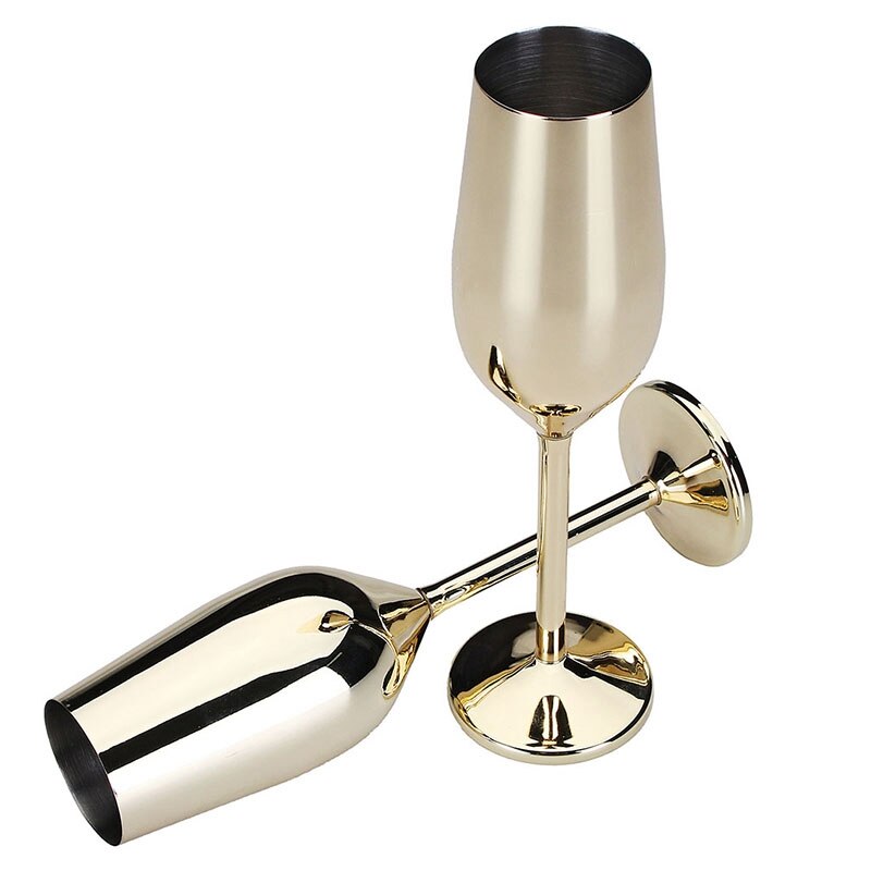 2 stk/sett Knusningssikre Champagneglass i Rustfritt Stål Børstet måke Bryllupsglass