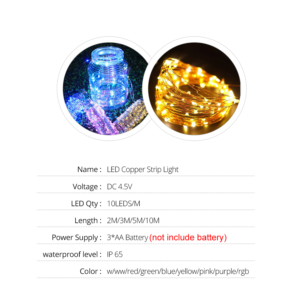 2M 3M 5M 10M Copper Wire LED String Lights Fairy Garland Light Battery Powered For Christmas Wedding Party Decoration Lighting