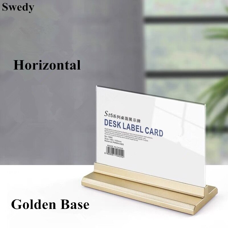 A5 148X210MM Double-Sided Desktop Acrylic Sign Holder Plastic Display Stand Restaurant Table Menu Card Flyer Holder Poster Frame: A5 Gold Horizontal