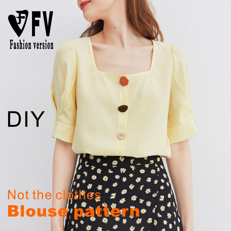 Ladies Puff Sleeve Shirt Pattern Top Cutting Drawing Small Square Collar 1:1 Garment Making Pattern BCY-140