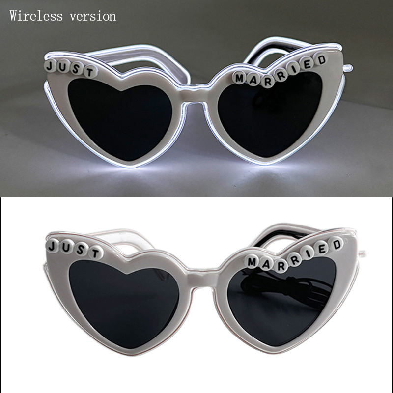 Wireless Led Jsut Married Sunglasses Bride Accessories Wedding As Honey Bride And Groom Glowing Wedding Heart Glasses: Deep Sapphire