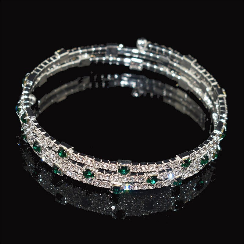 Pulsera de cristal de lujo para mujer, brazalete chapado en oro y plata para novia, pulsera de diamantes de imitación de 7 colores para mujer, de dama de honor para , joyería: Dark green 5x1d