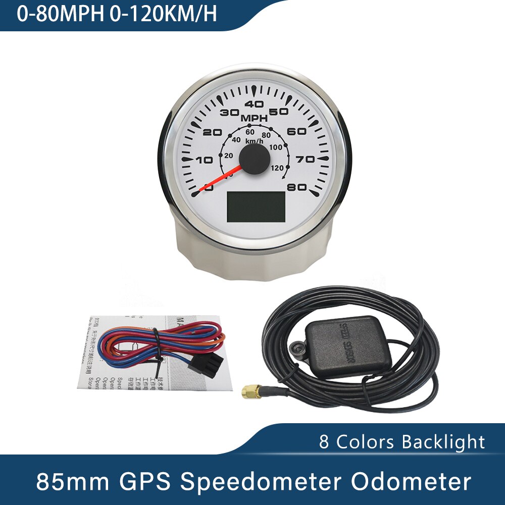 Velocímetro GPS Universal, velómetro, kilometraje, 8 colores, retroiluminación, 85mm, 35MPH, 80MPH, 160MP, 200MPH: 80MPH WS