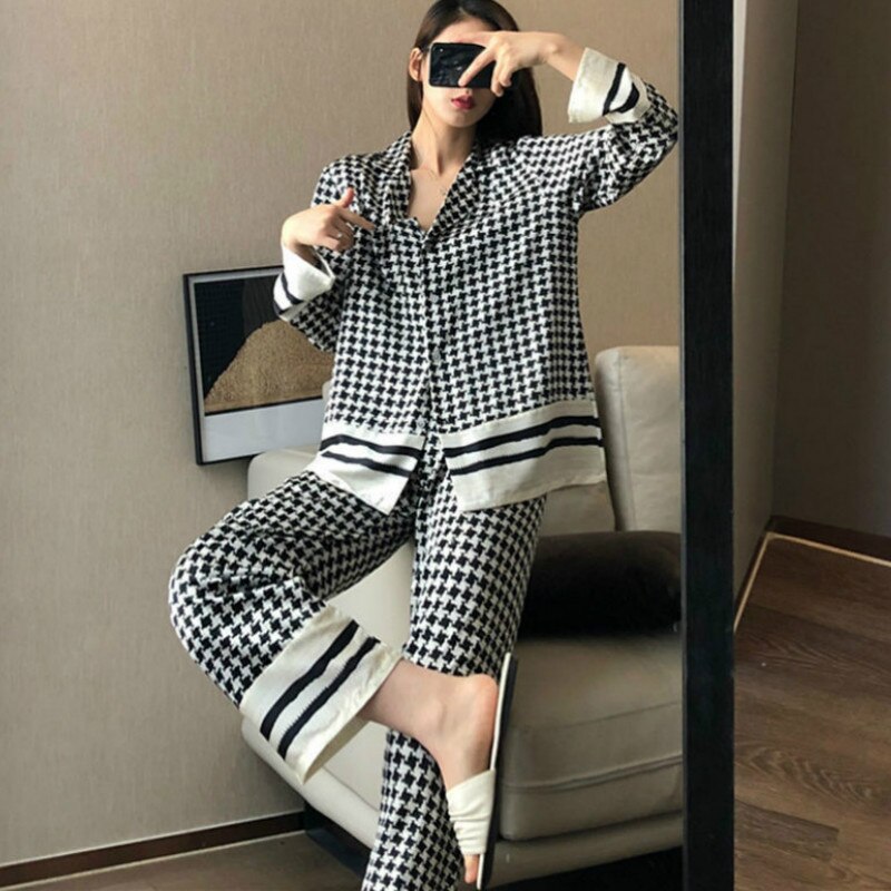 Conjuntos de pijama de 2 piezas para mujer, ropa de dormir de manga larga con cuello vuelto, parte superior con una botonadura, pantalones sencillos de , informales y suaves de otoño