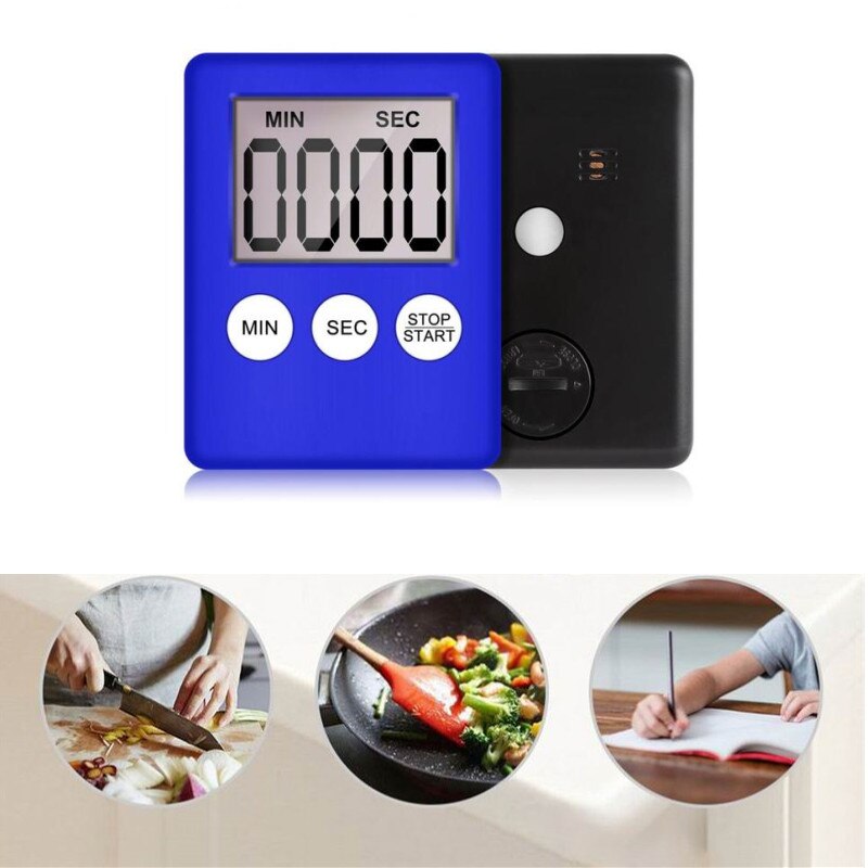 9 Colors 24 Hours LCD Timer Square Home Cooking Supplies Countdown Practical Digital With loud Alarm Clock Kitchen Time Tools: Blue