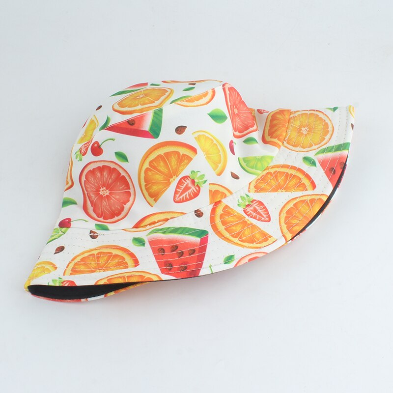 Zomer Zon Hoeden Voor Vrouwen Mannen Panama Emmer Cap Fruit Watermeloen Oranje Banaan Aardbei Gedrukt Visser Hoed