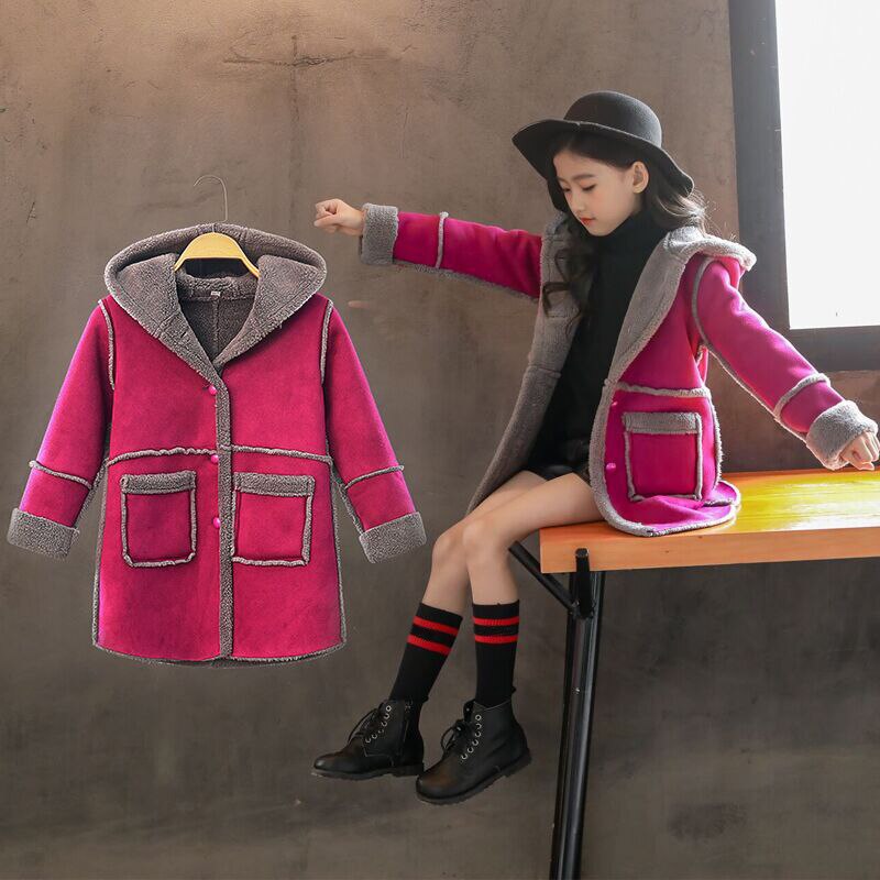 neue Herbst Winter Wolle Mantel Rosa verrotten Warme Lange Jacke Für freundlicher Mantel Mädchen Wolle Mantel Windbreaker