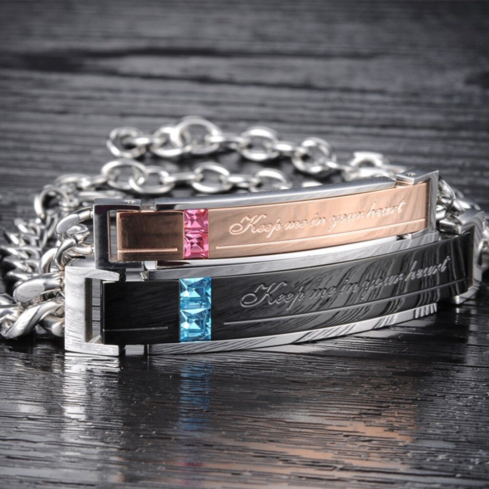 FATE LOVE Lover – Bracelet en acier inoxydable pour hommes et femmes, bijoux à la , noir, Rose, or, ID, pour Couples, garde-moi dans le cœur