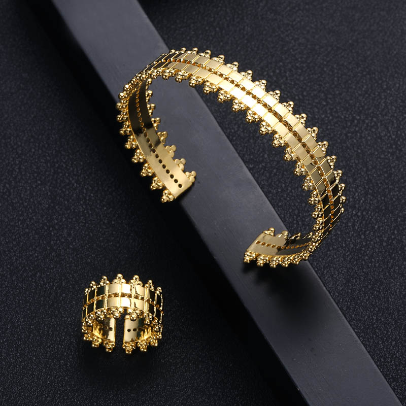 Luxe Unieke Dubai Armband Ring Set Sieraden Sets Voor Vrouwen Wedding Kubieke Zirkoon Crystal CZ Dubai Bruids Sieraden Set