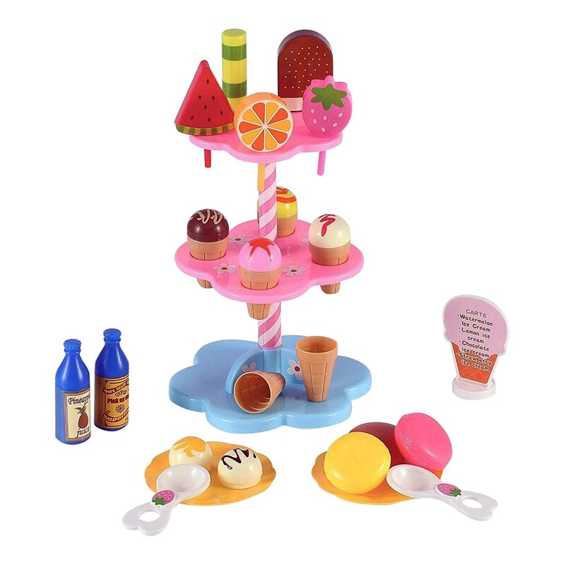 Sweet Treats Ice Cream and Desserts Tower Stand - Simulation Food Cake Ice Cream Kitchen Play Food Toy Set for Kids (22 Pcs): Default Title