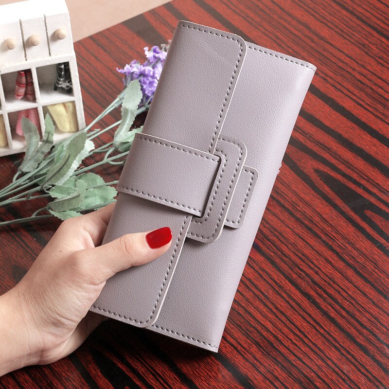 Women Long Wallet Three Fold Clutch Multi-functional PU Leather Bag Simple Leather Wallet Purse Clutch: Purple