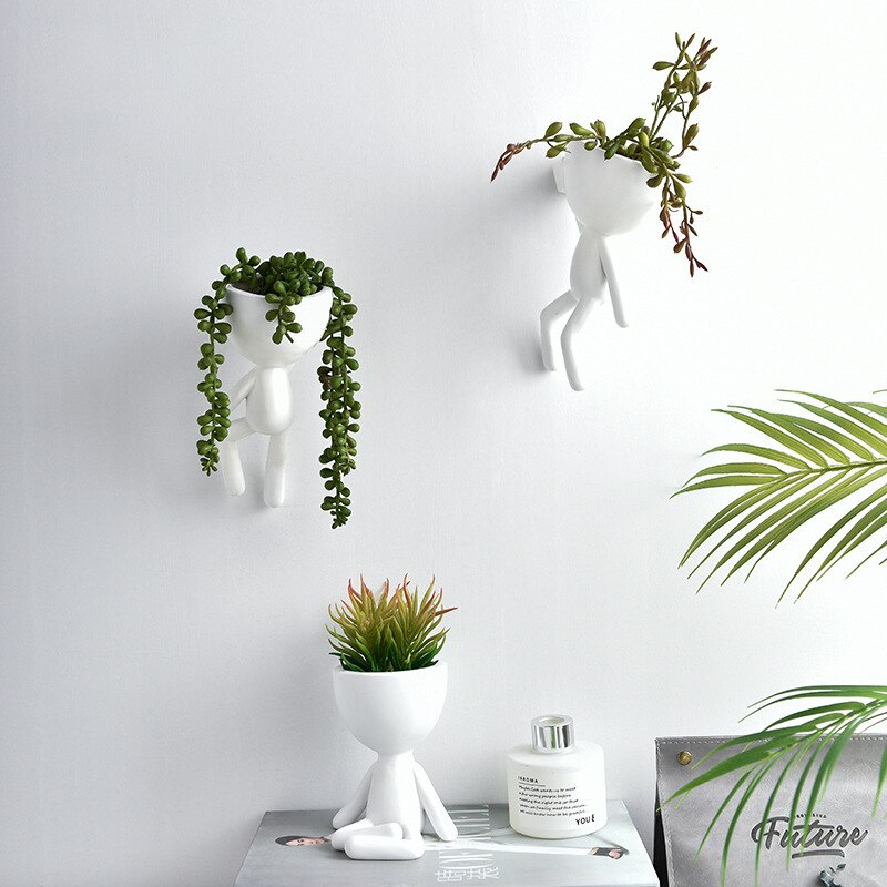 Boom Man Bloempot Plantenbakken Voor Planten Nordic Plant Pot Muur Moderne Pot Plant Muur Potten Muur Bloempot Leuke wit Planter