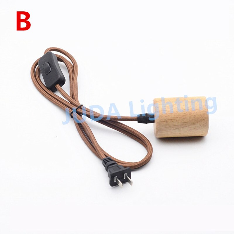 Douille en bois avec câble tressé E27, set de cordon d'alimentation avec cordon d'alimentation avec interrupteur marche/arrêt, base de lampe pour ampoule led, plafonniers: B