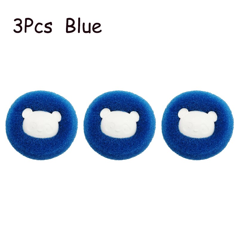 Boule à lessive magique Panda mignon, Machine à laver, nettoyage, séchage des vêtements, boule éponge réutilisable, résistant à l&#39;usure, élimination des nœuds: 3pcs Blue