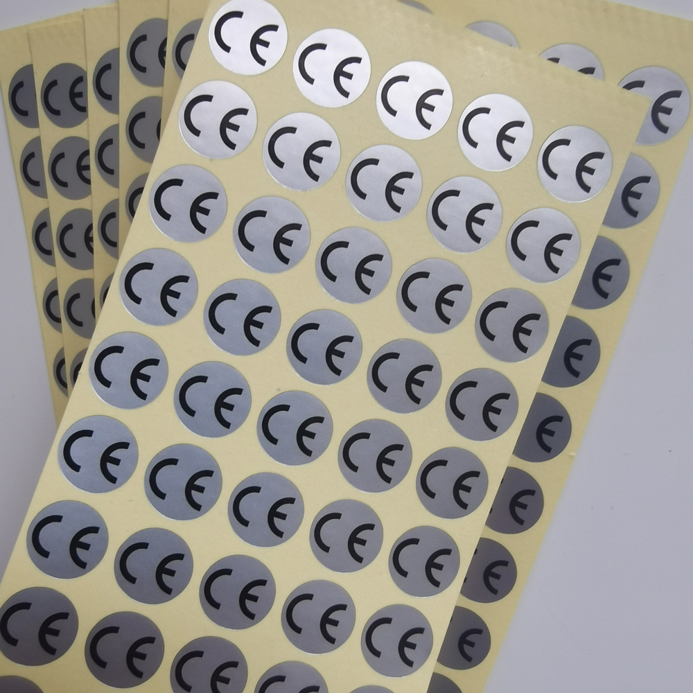 Pegatina CE redonda de 1cm, etiqueta circular de Base blanca/plateada/holográfica/transparente, 500 Uds.: Gris claro