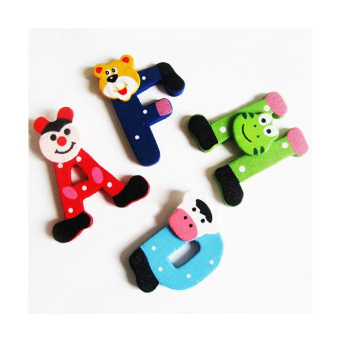 26pcs Wooden Cartoon Alphabet Magnets Model Toys Child Baby Early Educational Toys Learning English Props Se6