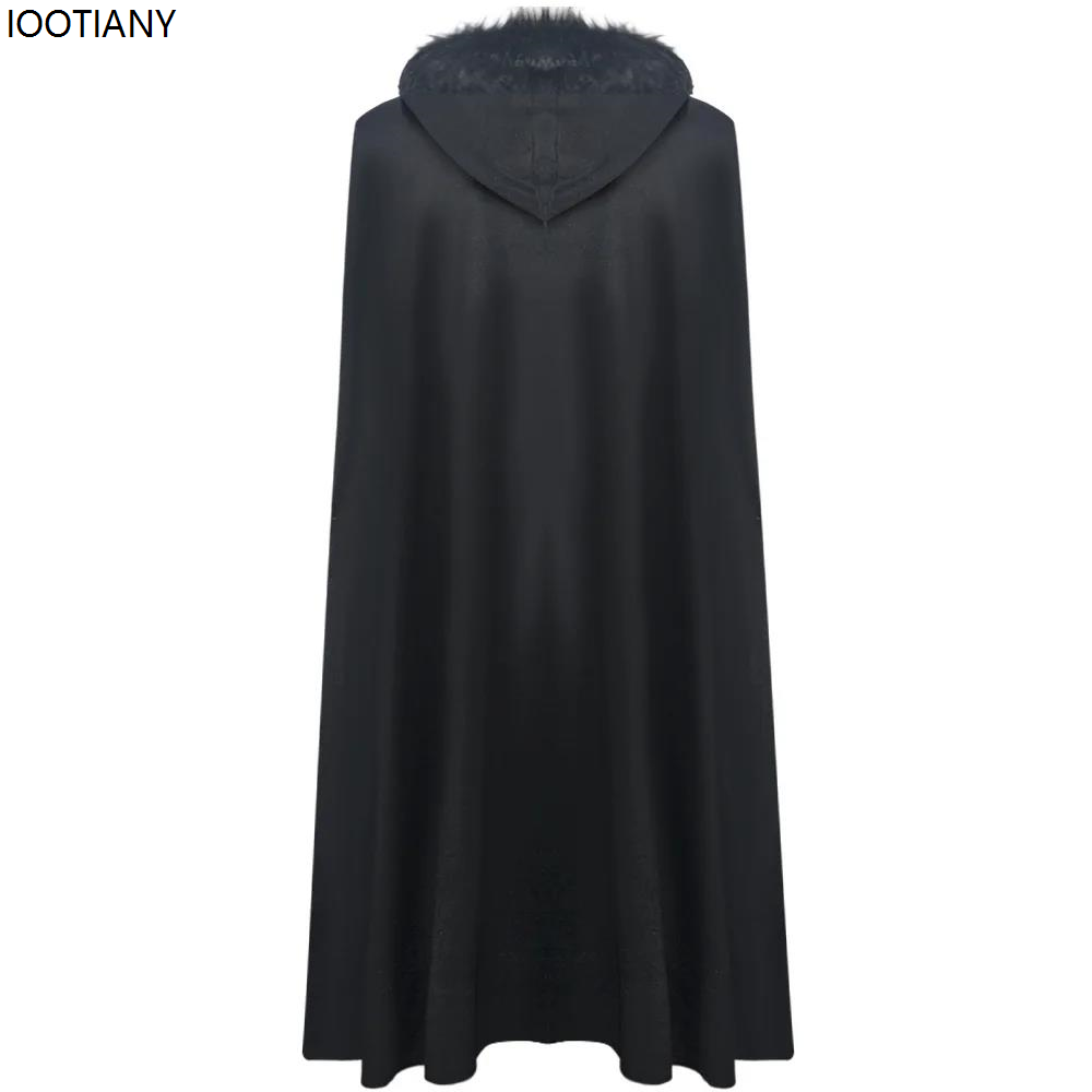 Medieval King General Cosplay Capes Halloween Festival Party Viking Hooded Fur Collar Cloak Vintage Solid Colour Steampunk Coats