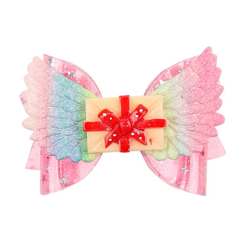 Children's Flash Hair Clip Bow Handmade Hair Accessories Girl Cute Headdress Christmas 3 Inch Wing Hair Clip