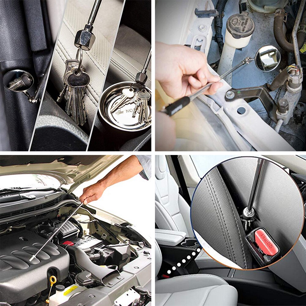 5PCS Portable Telescopic Easy Magnetic Pick Up Rod Stick Extending Magnet 360 Swivel Inspection Mirror with LED Light