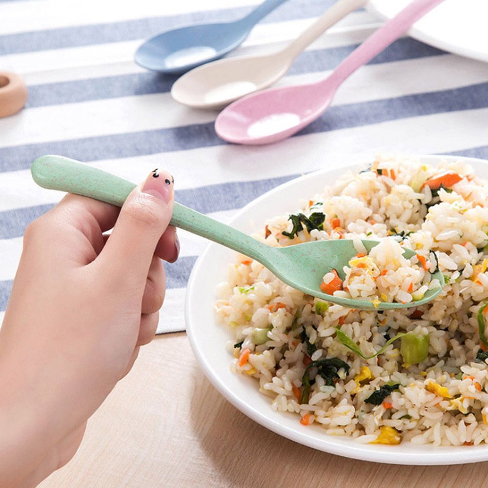 Cuillère à soupe en plastique Portable, paille de blé , à Long manche, vaisselle de table, outils de cuisine pour enfants