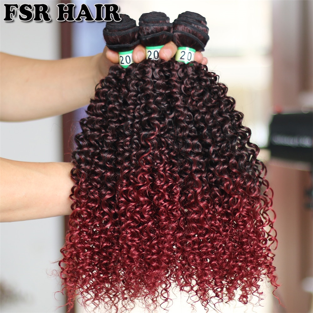 FSR 100 Gram/pcs Ombre Kinky Curly Hair weaving Wine Red synthetic hair bundle