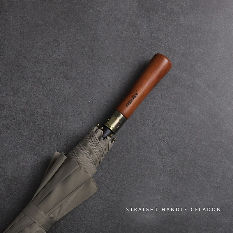 Parachase Big Umbrella Men Women Rain Double Layer Windproof 8 Ribs Wood Long Handle Umbrella Automatic Strong Guarda Chuva: Khaki-Straight
