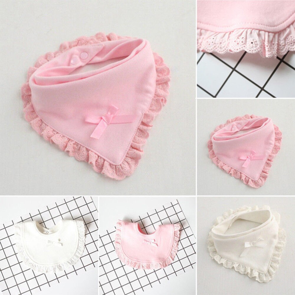 Baby Bib Meisje 100% Katoen Speeksel Handdoek Kant Boog Roze En Wit Bib Baby Meisje Leuke Leuke Bib Baby Speeksel handdoek Bib