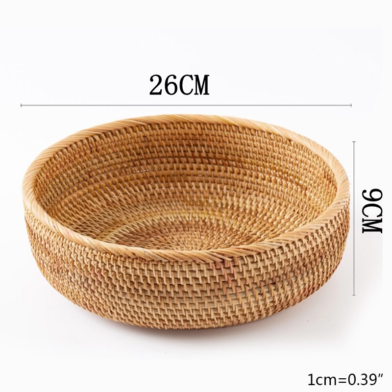 Hand Geweven Ronde Rotan Fruitmand Geweven Opbergrek Plantaardige Mand Rieten Picknick Lade Rieten Voedsel Lade Cesta De Mimbre: 26 x 9cm