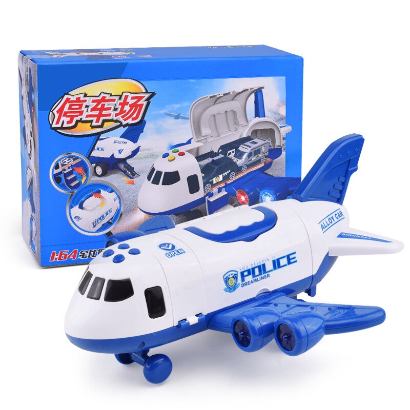 Car Toys for Boys with Transport Cargo Airplane and Large Play Mat Educational Vehicles Sound and light portable Road sign toy