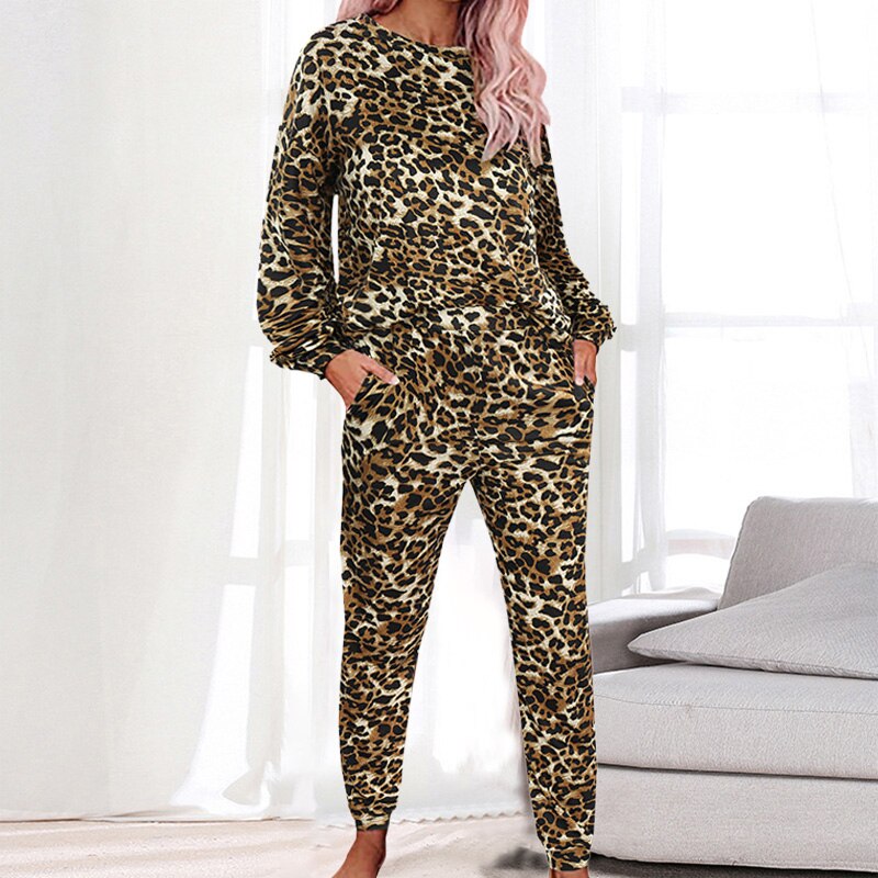 Imprimé pyjama ensemble femmes minceur ensemble de vêtements de nuit femmes pyjamas ensemble salon vêtements ensemble de nuit femmes vêtements de nuit automne