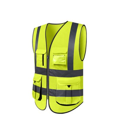 High visibility reflective safety vest work reflective vest multi pockets workwear safety waistcoat men safety vest: Fluorescent Yellow / L