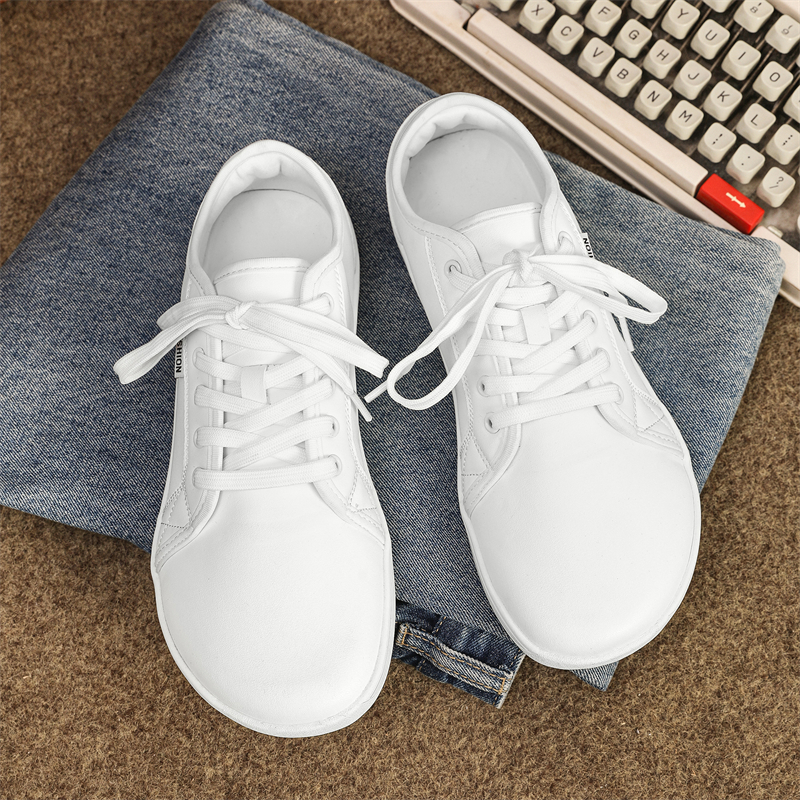 Minimalistischer Schuh, Größe 37–48, für Herren und Damen, breiter Zehenbereich, Barfuß, lässig, Kunstleder, leichte wandern-Sportschuhe: Weiß / 48