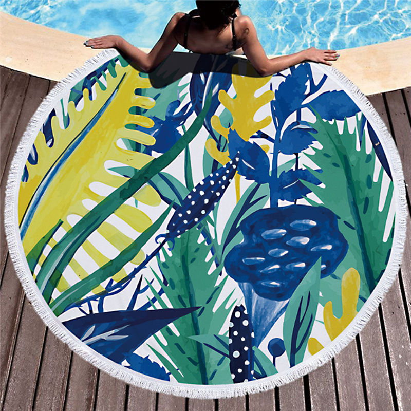 Printed Large Leaves Flower Beach Towel Round Microfiber Beach Towels Roundie Adults Serviette De Plage Toalla Playa: 13