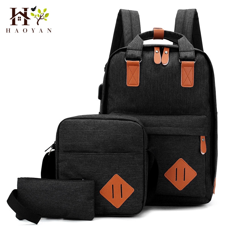 Nylon Men's 15.6 Inch Laptop Backpack Large-capacity 3Pcs/Set Travel Backpack Student Backpack Bag