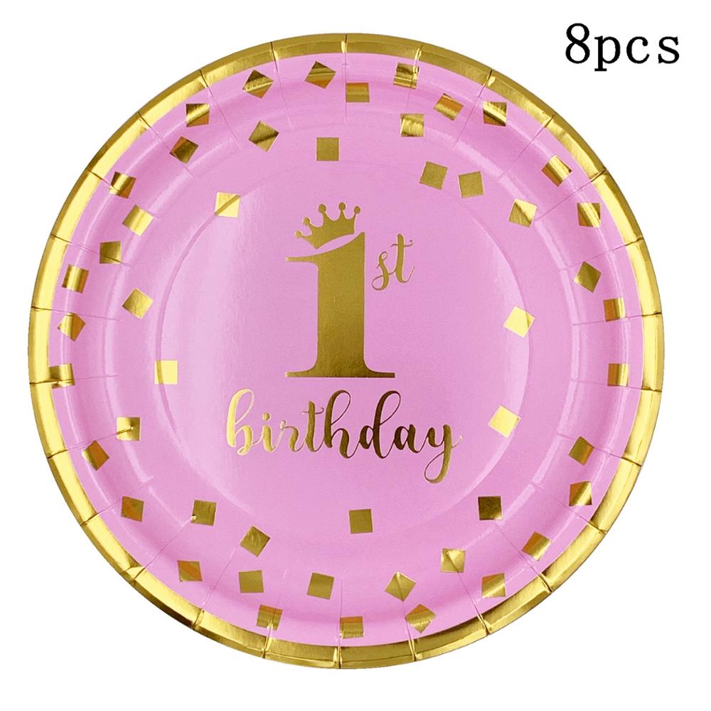 One Year Disposable Tableware 1st Birthday Banner Kids Happy Birthday Banner 1 One Year First Birthday Boy Baby Shower: Gold