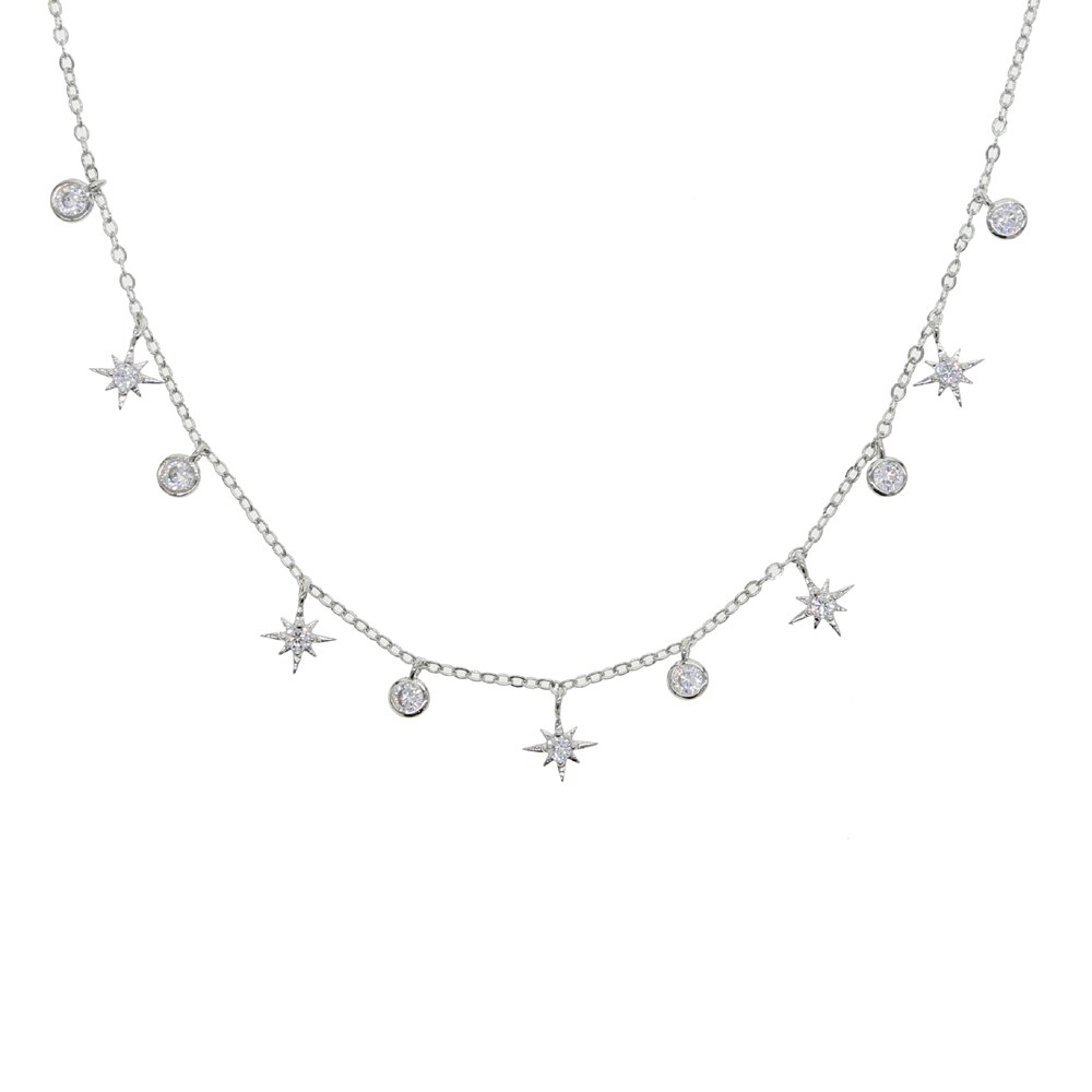 cz star charm choker necklace gold silver color trendy women jewelry: Platinum Plated