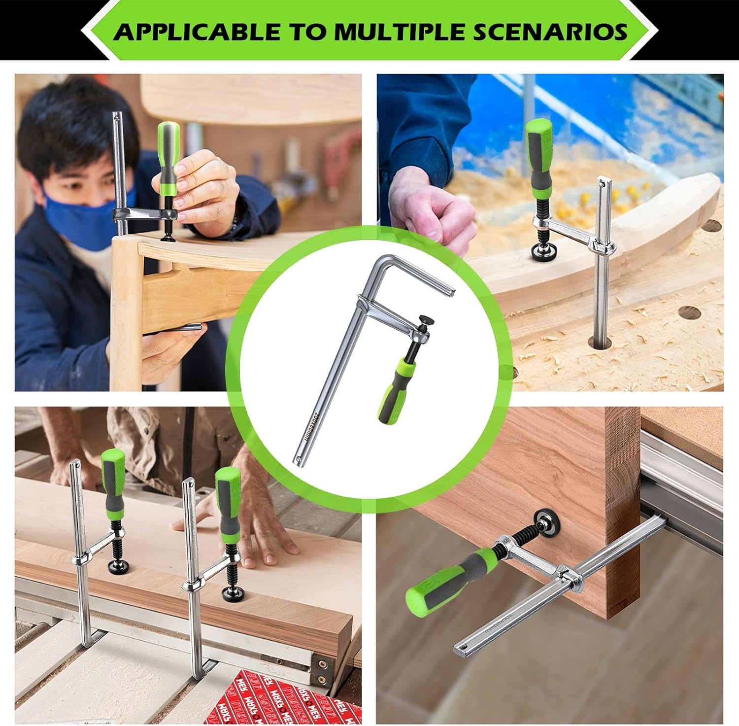 Kopplingsliknande stångklämmor  - 12 in 600 lb -  träbearbetningsklämmor med ergonomiskt handtag, slitstarka gjutjärnskäftar och tandad skena för bil