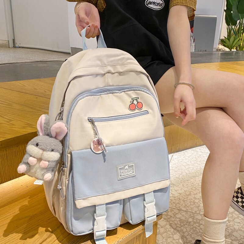 DCIMOR – sac à dos en Nylon imperméable pour femmes, cartable multi-poches, couleur contrastée, joli sac de voyage pour adolescentes,