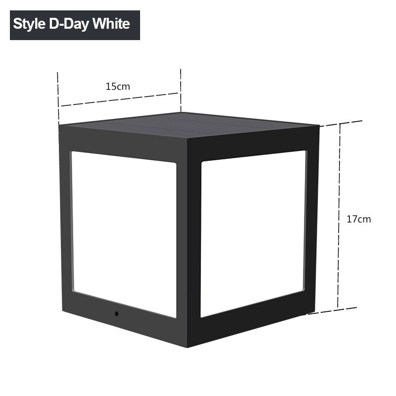 Solar Column Courtyard Light Garden Villa Square Head Sun Power Outdoor Led Lamp Waterproof Rural Landscape for Gate Street: Style D Day White