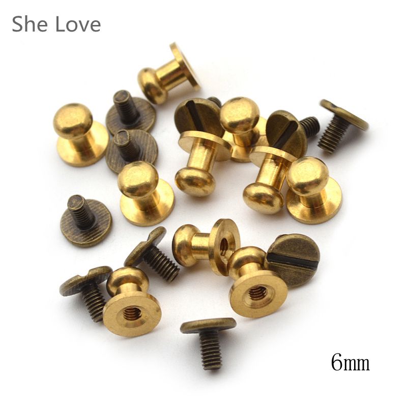 Chzimade 10Pcs Stud Schroef Ronde Kop Massief Messing Nail Leer Klinknagel Chicago Knop Voor Diy Lederen Decoratie: 6mm