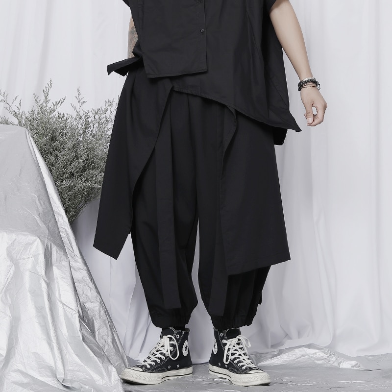 Original doppel-schicht flut männer lässig hosen Japanischen Yamamoto stil nische verlieren breite bein hosen herren neun-punkt p
