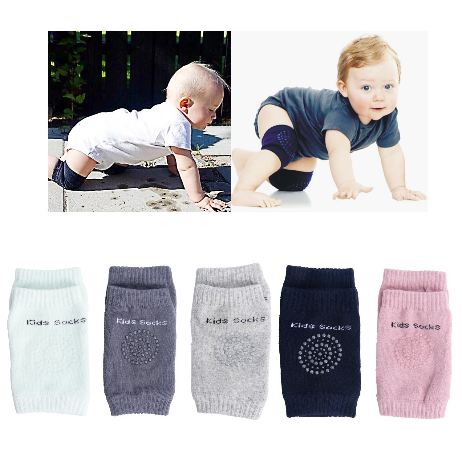 0-24 måneder babys knæpuder skridsikre børns krybende knæpuder vinter unisex babybenvarmer skridsikker knæpuder til spædbørn: 5 farver