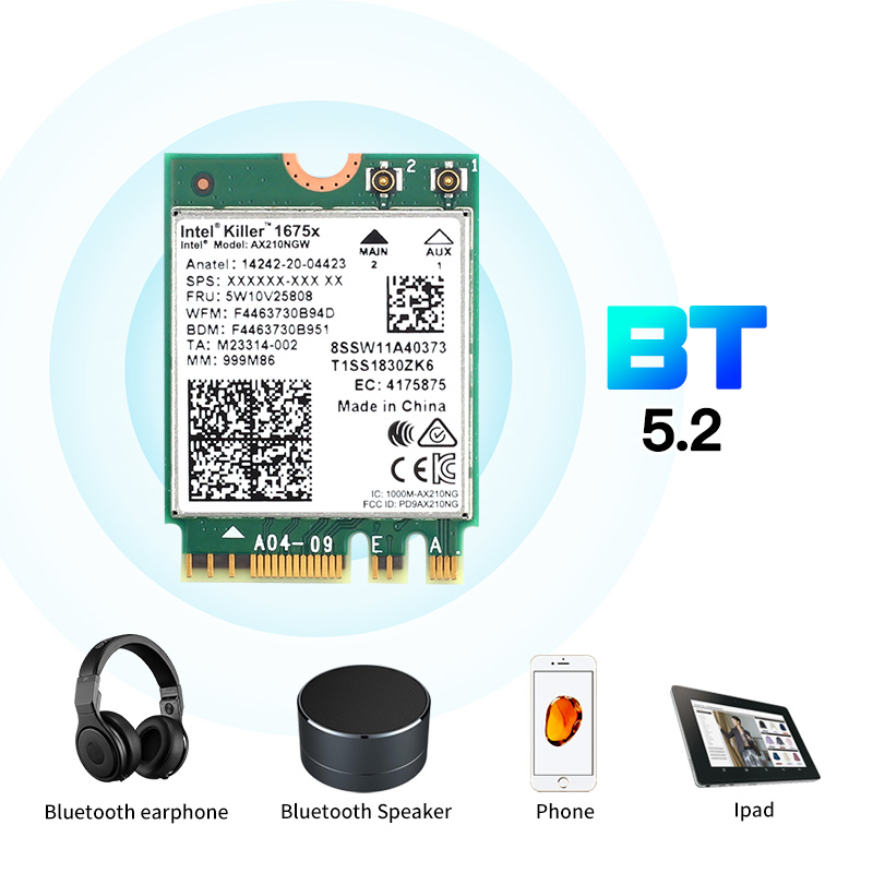 Killer – carte réseau sans fil 1675X WI-FI 6E, 5374M, Bluetooth 5.2, 802.11AX, AX210NGW, pour ordinateur portable Windows 10/Win11